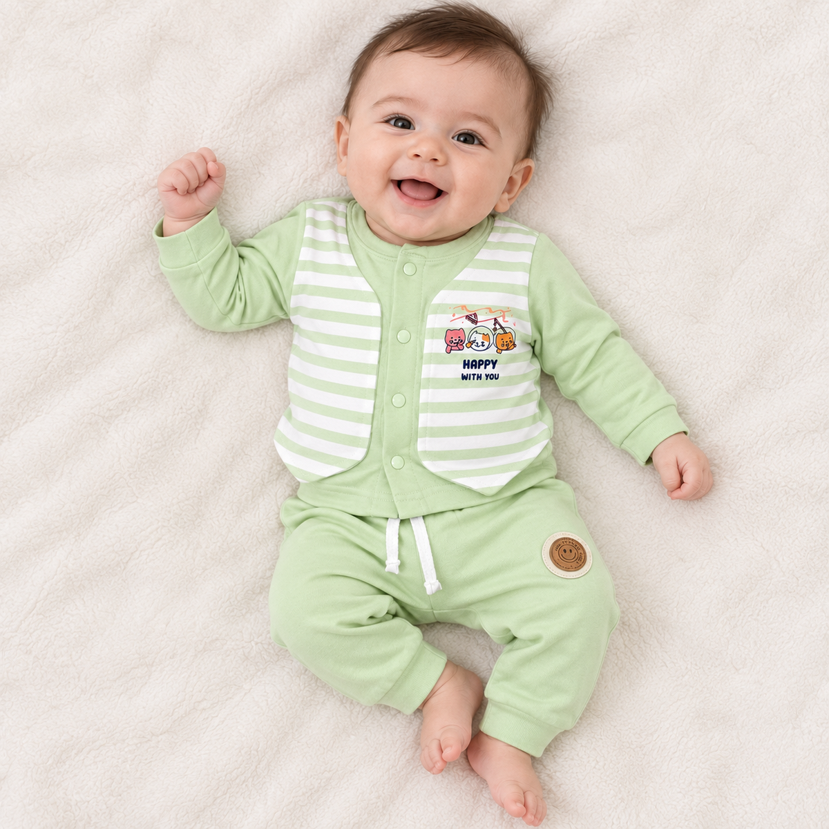 Krunchy Baby Boys & Girls Green Full Sleeve Jacket Set with Jogger Pants | Cutypi
