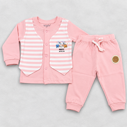 Krunchy Newborn Pink Full Sleeve Jacket & Jogger Set | Kids Wear