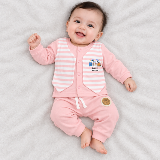 Krunchy Newborn Pink Full Sleeve Jacket & Jogger Set | Kids Wear