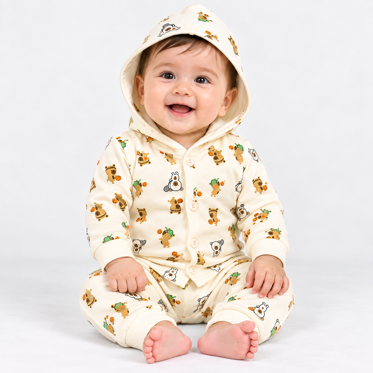 Krunchy Baby Boys Teddy Bear Printed Hoodie & Jogger Set | Kids Wear | Cutypi