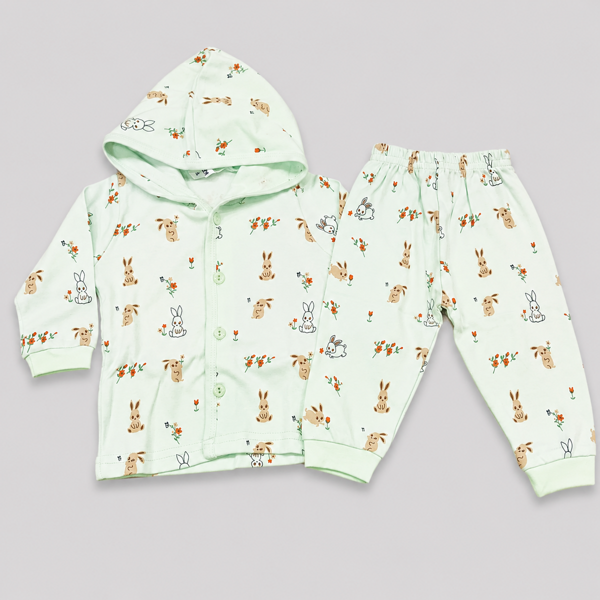 Krunchy Baby Bunny Printed Hooded Jacket & Jogger Set | Kids Wear