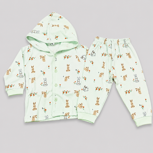 Krunchy Baby Bunny Printed Hooded Jacket & Jogger Set | Kids Wear