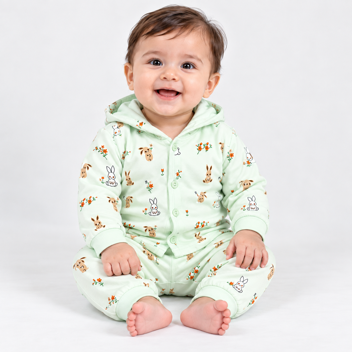 Krunchy Baby Bunny Printed Hooded Jacket & Jogger Set | Kids Wear | Cutypi