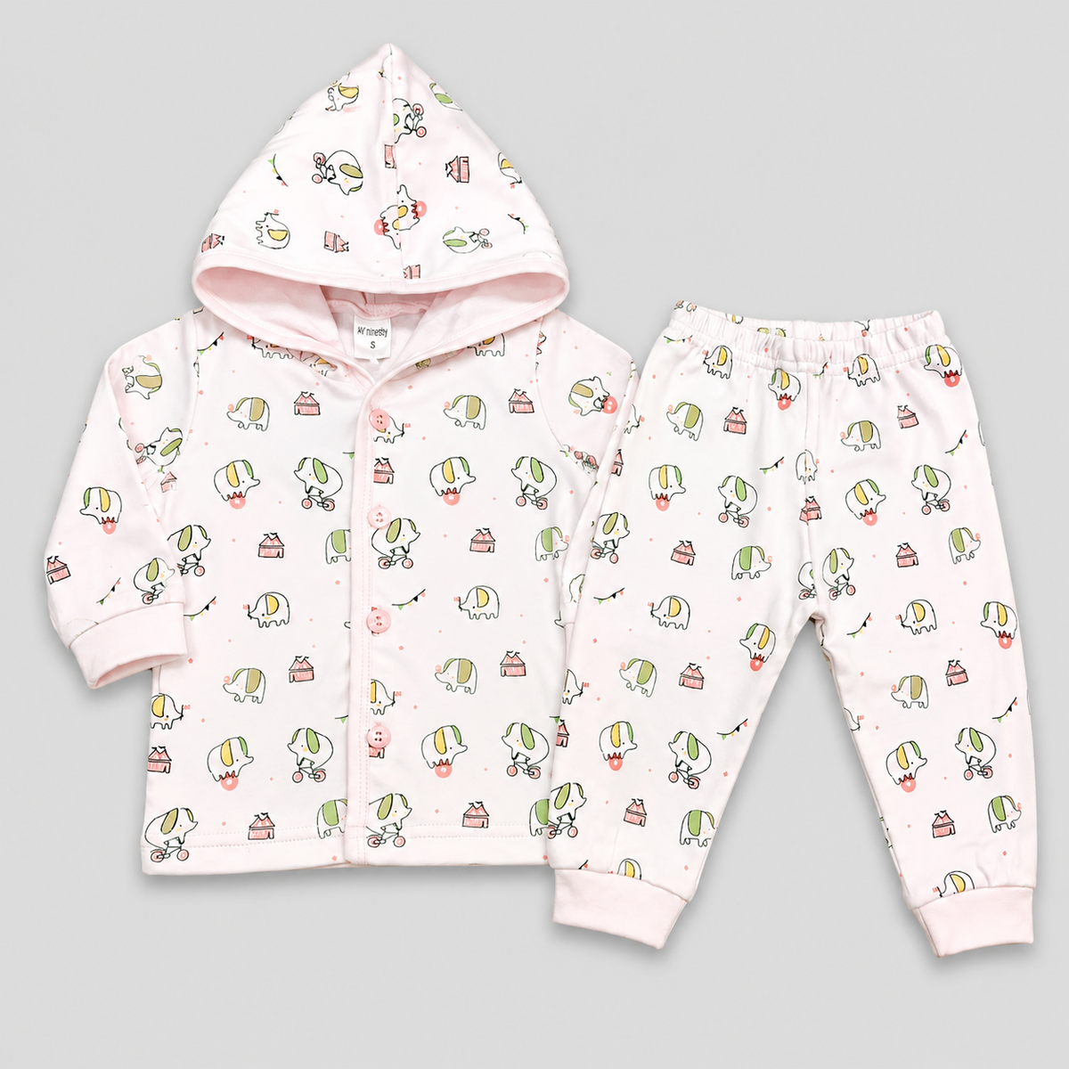 Krunchy Baby Elephant Printed Hoodie & Jogger Set | Kids Wear