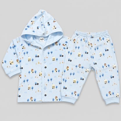 Krunchy Baby Boys Printed Hooded Jacket & Jogger Set | Kids Wear