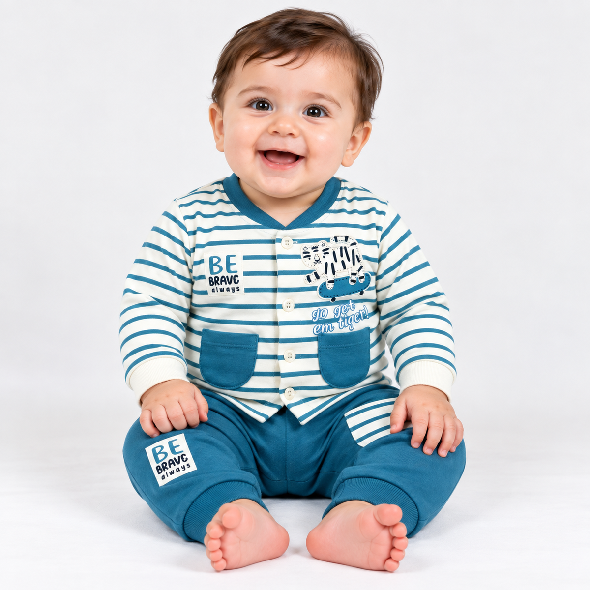 Krunchy Baby Boys Tiger Print T-Shirt & Jogger Set | Striped Kids Wear | Cutypi