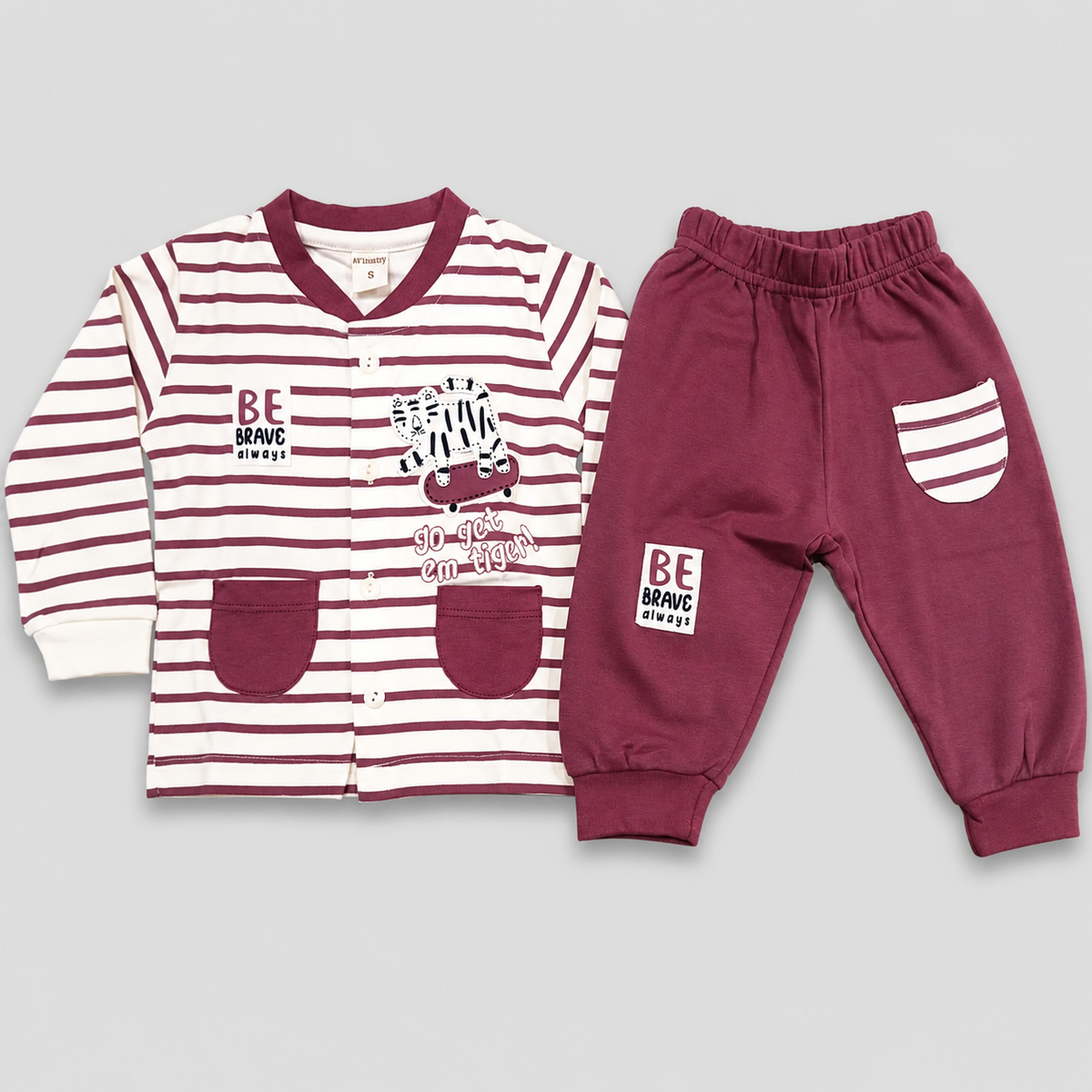 Krunchy Baby Boys Tiger Printed Full Sleeve T-Shirt & Jogger Set | Kids Wear