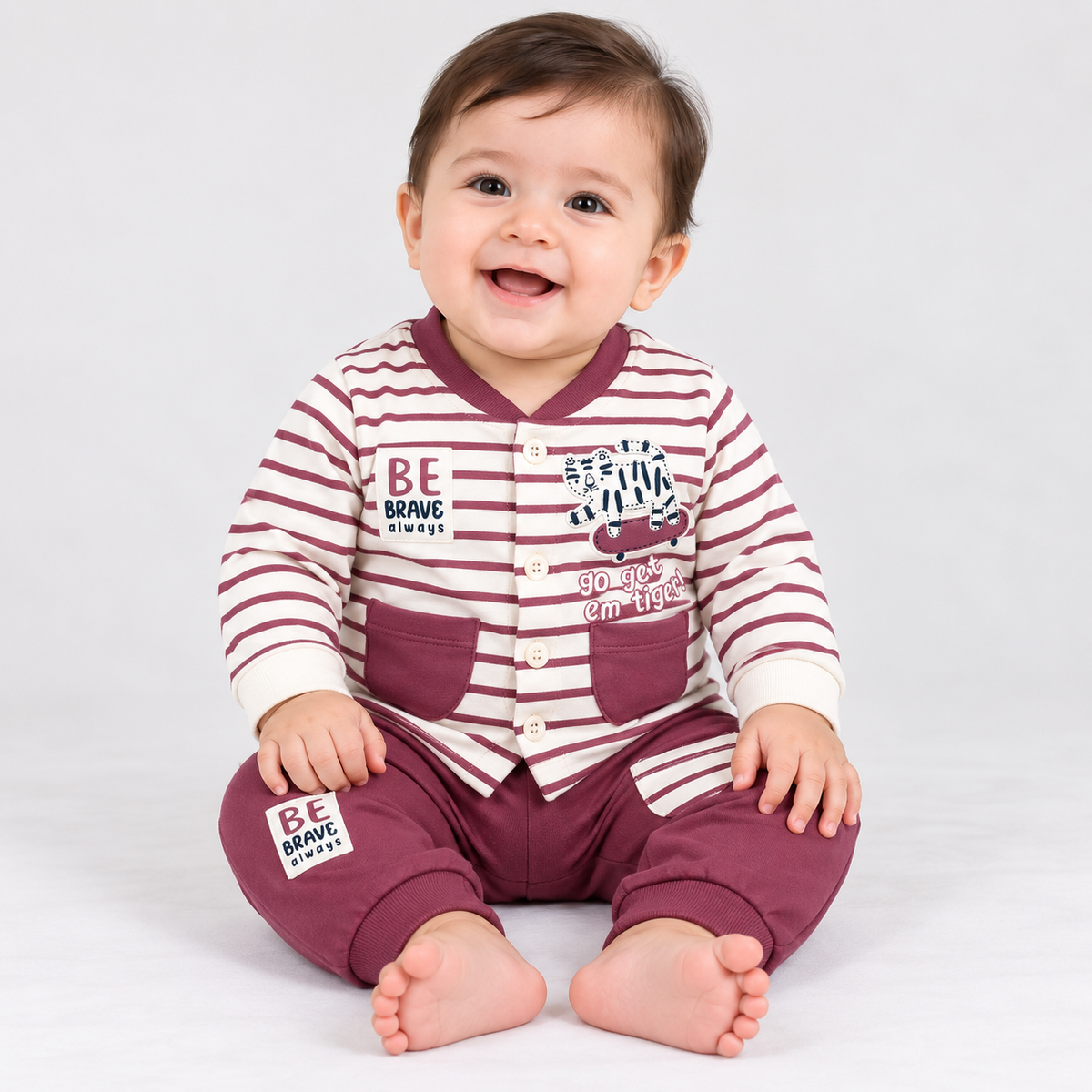 Krunchy Baby Boys Tiger Printed Full Sleeve T-Shirt & Jogger Set | Kids Wear | Cutypi