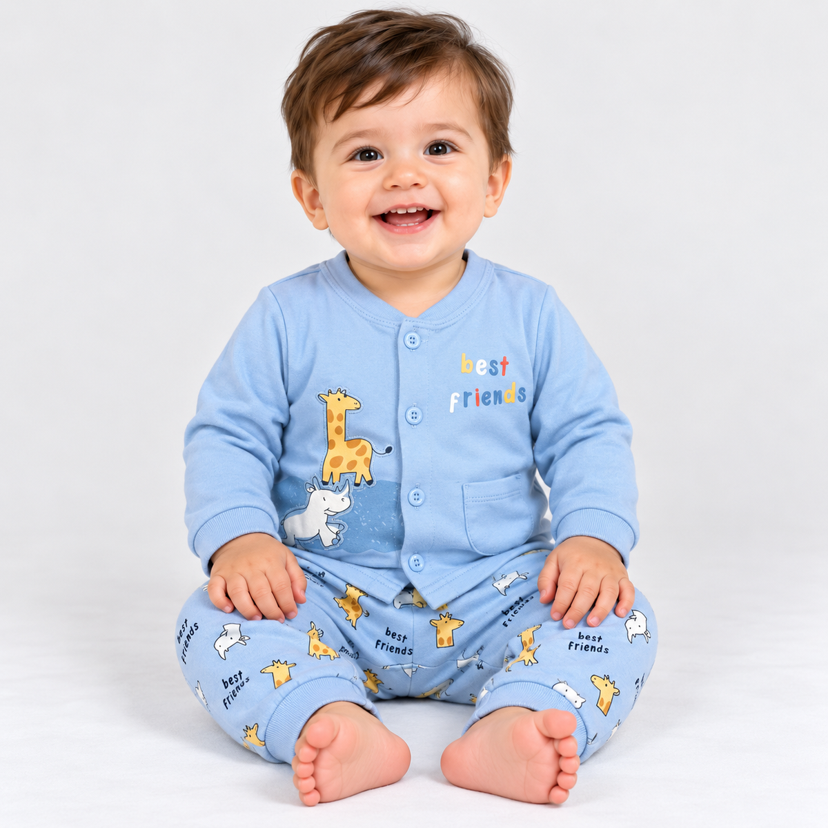 Krunchy Baby Boys Giraffe & Rhino Print T-Shirt Jogger Set | Kids Wear | Cutypi