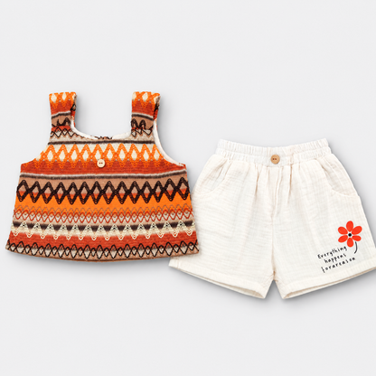 Girls Printed Sleeveless Top & White Shorts Set