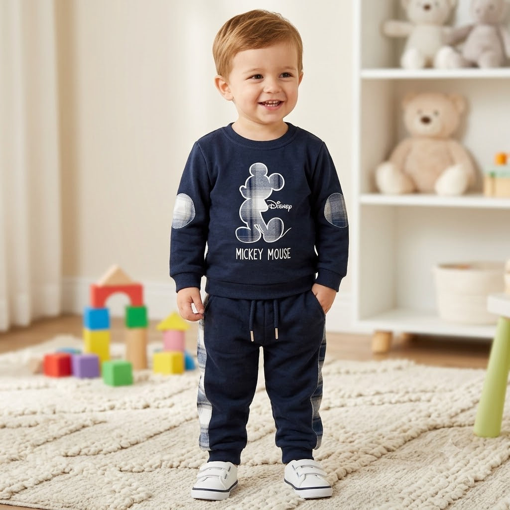 Cucumber Kids Black Fleece Sweatshirt & Jogger Set | Mickey Mouse Winter Wear