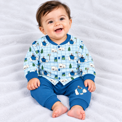 Cucumber baby boys light blue bear print top with blue jogger set