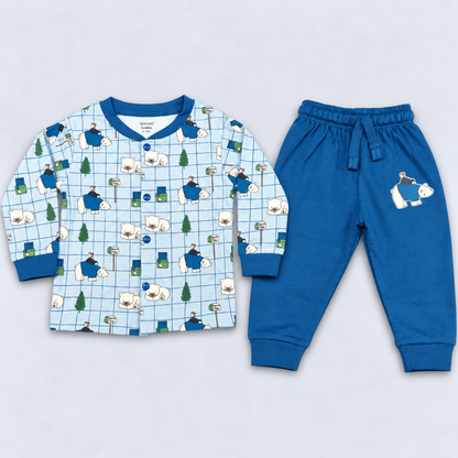Cucumber Baby Boys Light Blue & Blue Bear Print Top & Jogger Set