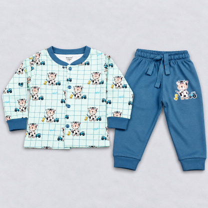 Cucumber Baby Boys Sea Blue Cow Print Top & Blue Jogger Set
