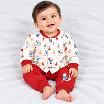 Cucumber baby boys white and red polar bear printed top with red jogger set