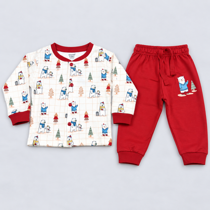 Cucumber Baby Boys White & Red Polar Bear Printed Top & Jogger Set