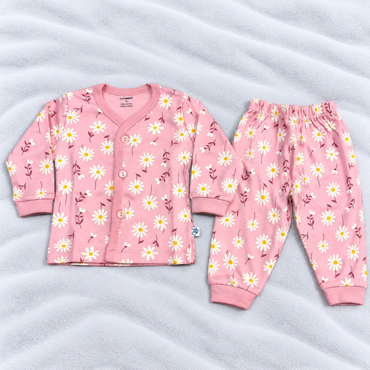 Cucumber Baby Girls Pink Floral Print Cotton Top & Pajama Set