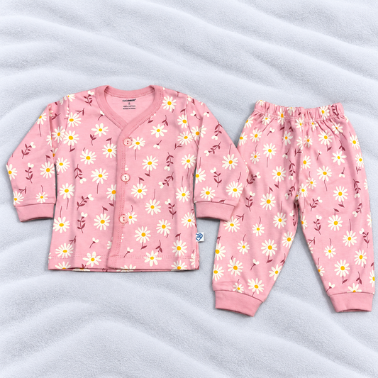 Cucumber Baby Girls Pink Floral Print Cotton Top & Pajama Set