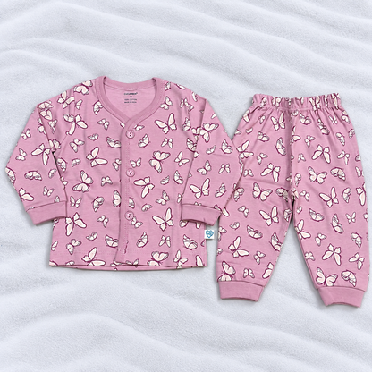 Cucumber Baby Girls Purple Butterfly Print Cotton Top & Pajama Set
