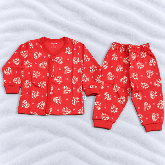 Cucumber Baby Girls Red Heart Print Cotton Top & Pajama Set