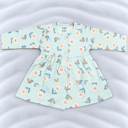 Cucumber Baby Girls Light Blue Floral Rainbow Print Cotton Dress