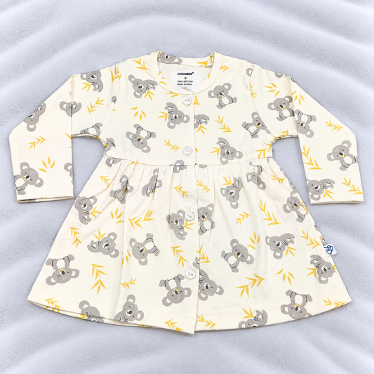 Cucumber Baby Girls Cream Koala Print Cotton Full Sleeve Dress