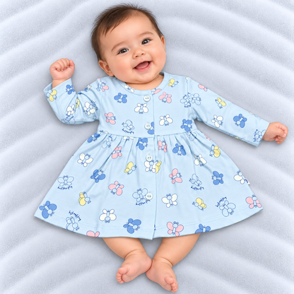 Cucumber baby girls light blue cotton dress with multicolor butterfly print