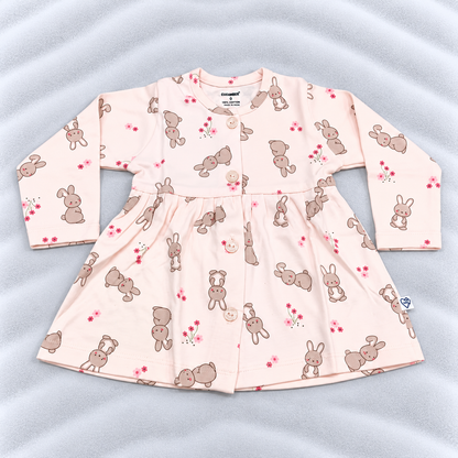 Cucumber Baby Girls Pink Bunny Print Cotton Full Sleeve Dress