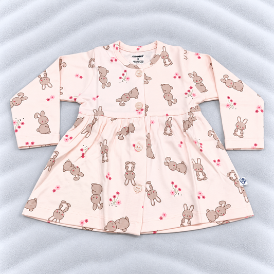 Cucumber Baby Girls Pink Bunny Print Cotton Full Sleeve Dress
