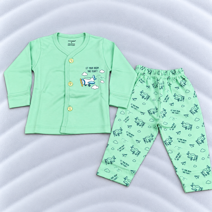 Cucumber Baby Boys Green Cotton Airplane Print T-Shirt & Pants Set