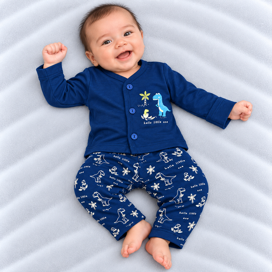 Cucumber baby boys navy blue cotton T-shirt and pants set with cute dinosaur print