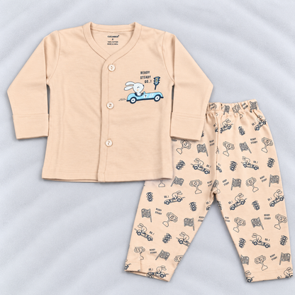 Cucumber Baby Boys Peach Cotton T-Shirt & Pants Set with Car Print