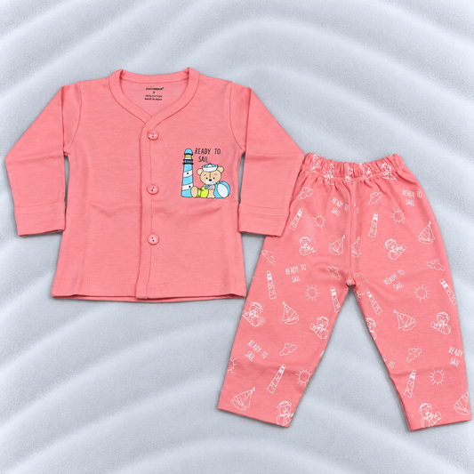 Cucumber Baby Girls Pink Cotton Sailor Print T-Shirt & Pants Set