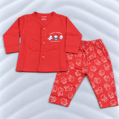 Cucumber Baby Boys Red Cotton Happy Puppies T-Shirt & Pants Set