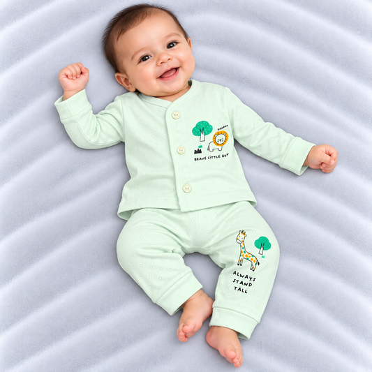 Cucumber Baby Boys Mint Green Cotton Lion & Giraffe Print Shirt & Pants Set