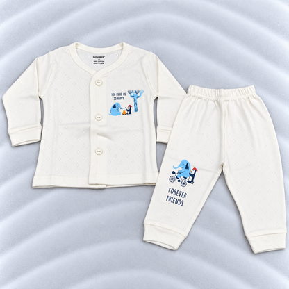 Cucumber Baby Boys White Cotton Elephant Print Shirt & Pants Set