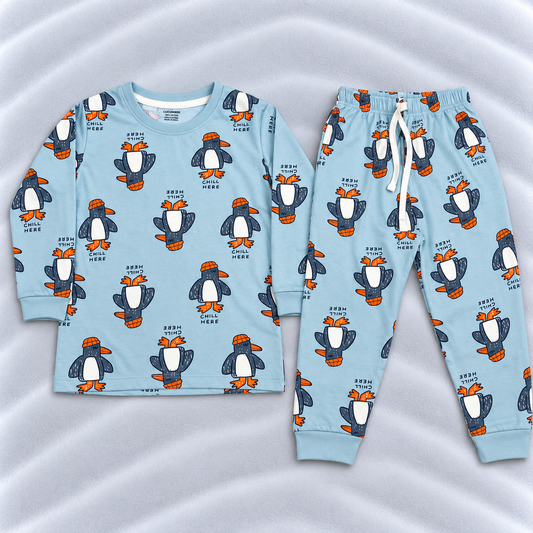 Cucumber Boys Light Blue Penguin Print Sweatshirt and Jogger Pants Set