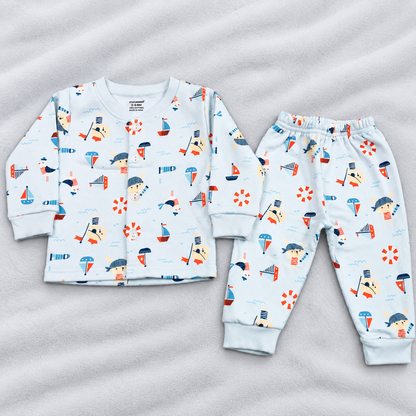 Cucumber Baby Boys Sky Blue Fleece Winter Suit with Sailor Print