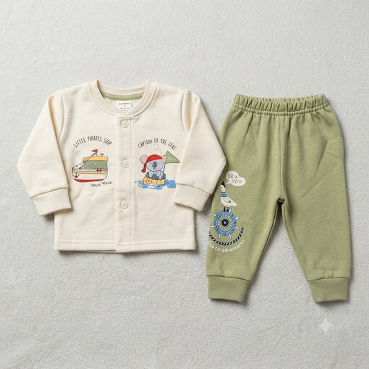 Cucumber Baby Cream Fleece Winter Suit with Nautical Animal Print