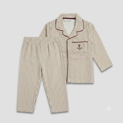 Cucumber Kids Brown Striped Cotton Night Suit for Boys & Girls