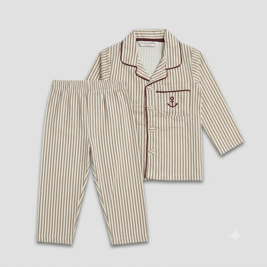 Cucumber Kids Brown Striped Cotton Night Suit for Boys & Girls