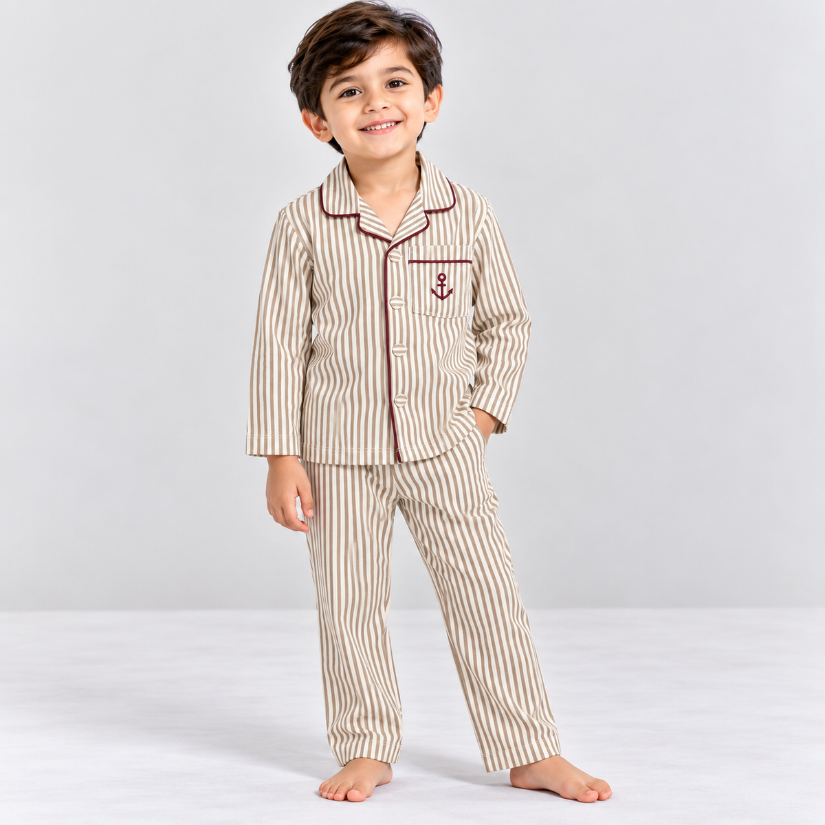 Cucumber Kids Brown Striped Cotton Night Suit for Boys & Girls