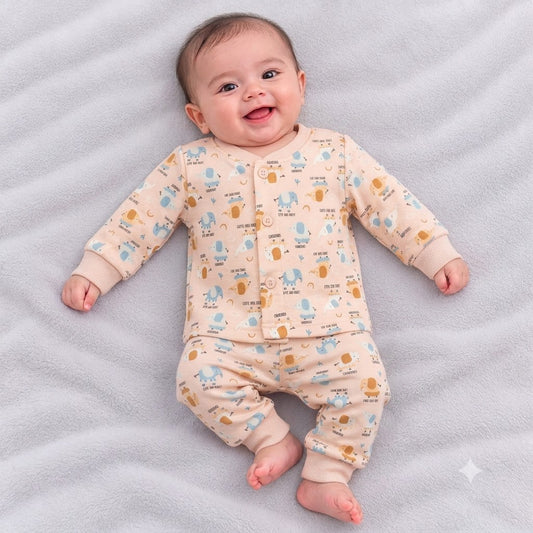 Cucumber Baby Fleece Winter Suit in Peach with Cute Animal Print