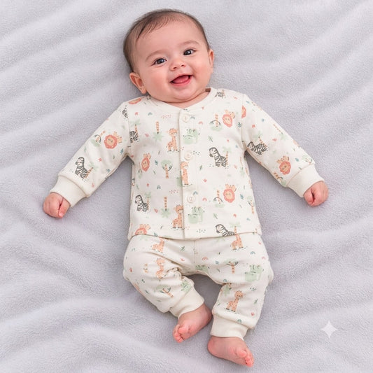 Cucumber Baby Fleece Winter Suit with Animal Print | Full Sleeve Top & Bottom Set