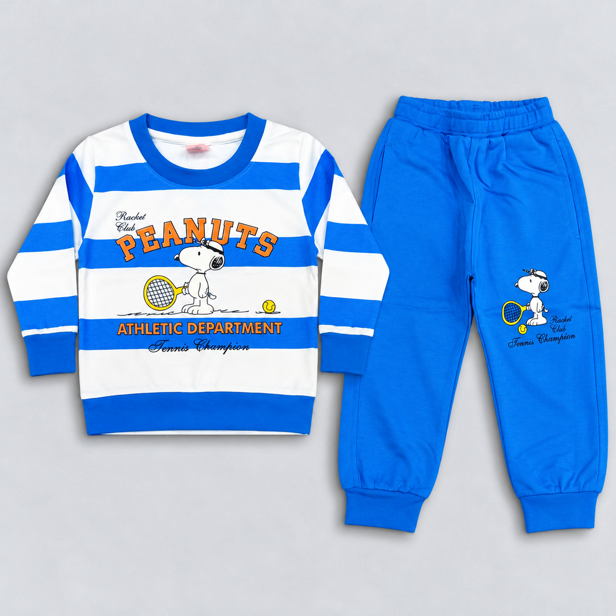 Little Blooms Boys Blue & White Striped Sweatshirt with Jogger Set