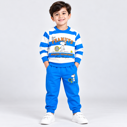 Little Blooms Boys Blue & White Striped Sweatshirt with Jogger Set