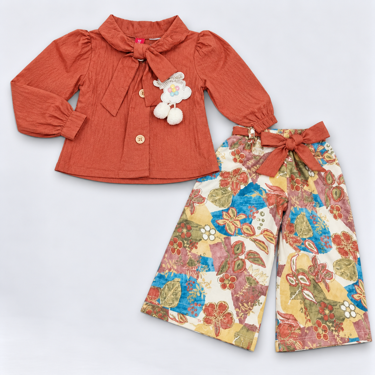 Auli Girls Maroon Top with Floral Printed Palazzo Set
