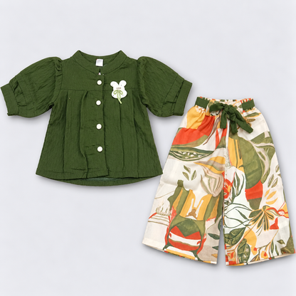 Girls Green Top with Printed Palazzo Set Online
