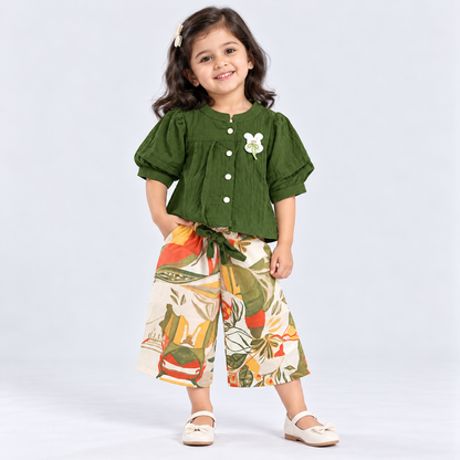Girls Green Top with Printed Palazzo Set Online | Cutypi