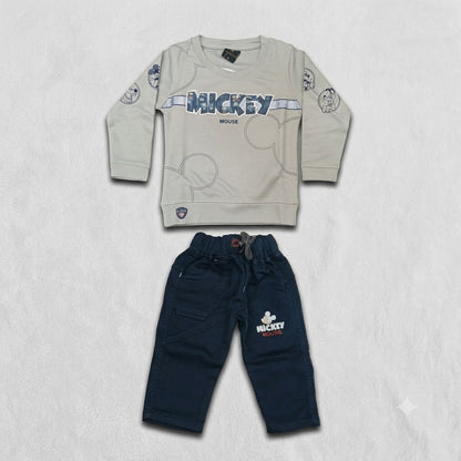 GuffKid Boys Grey Mickey Mouse Sweatshirt with Navy Pants Set